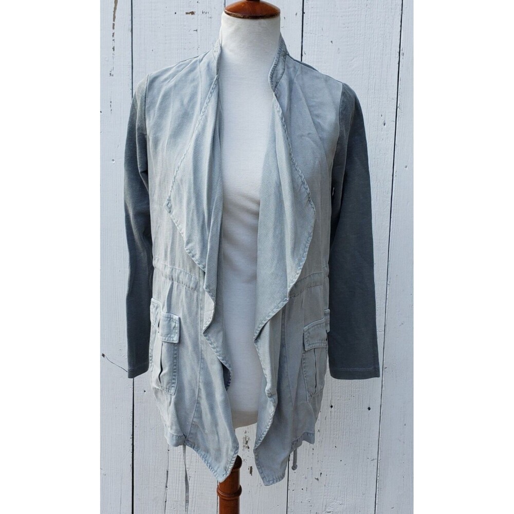 XCVI Women's Blue Relaxed Waist Tie Long Sleeve Pocketed Jacket Cardigan Sz XS